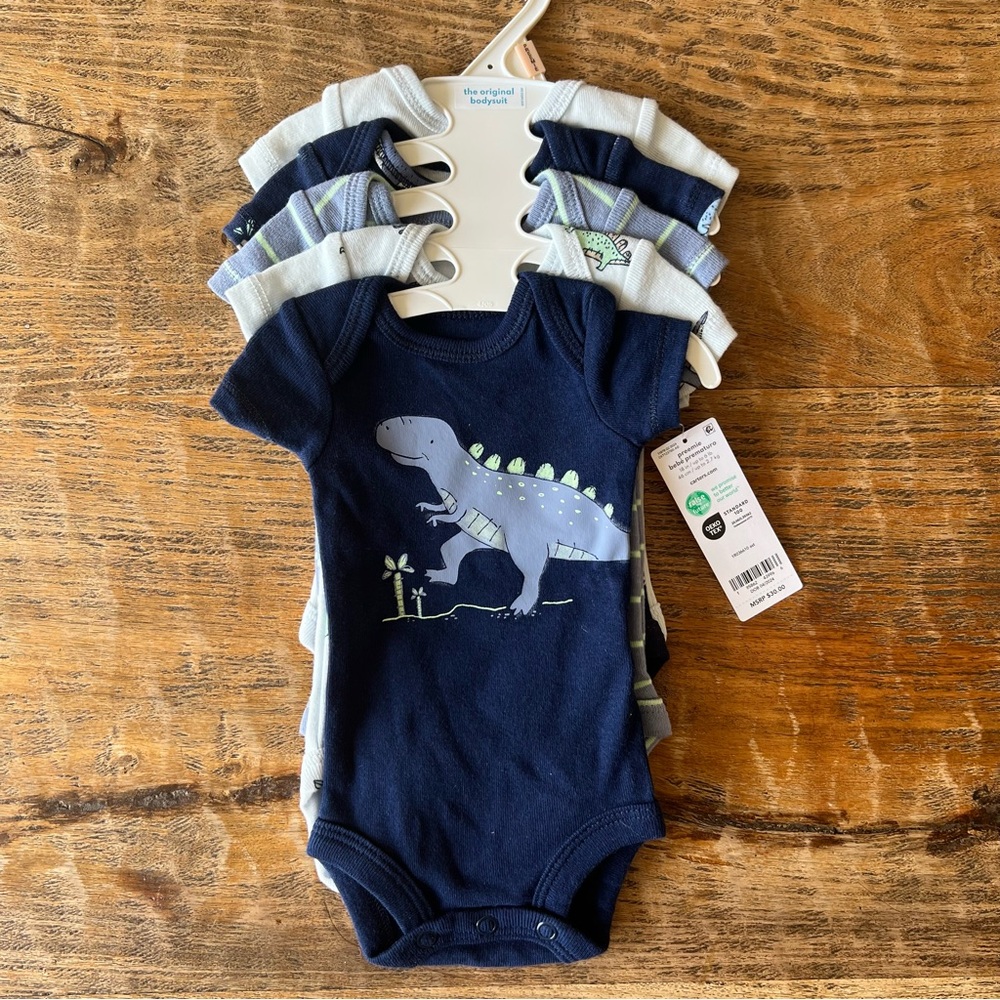 Premie onesie Baby Dinosaur Bodysuit Set - Navy and Gray